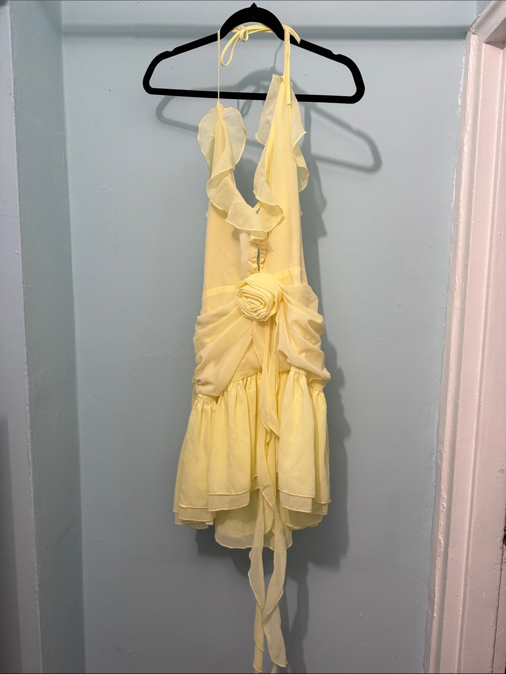 Fashion Nova Yellow Ruffled Halter Mini Dress